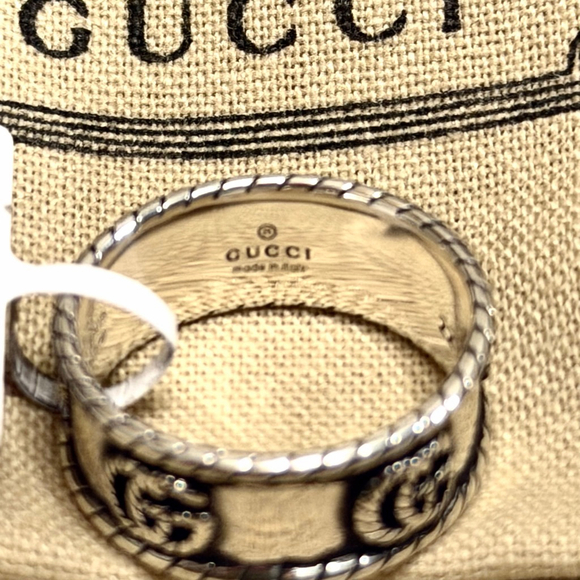 Gucci Interlocking G Textured Band Ring - Sterling Silver - Size 10 - NIB - Picture 2 of 5